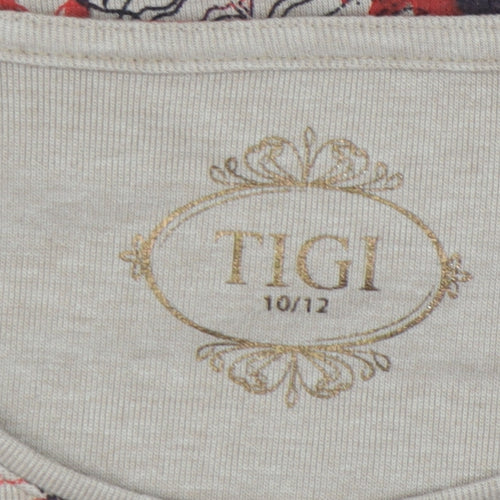 TIGI Women Beige Floral T-Shirt Size 10