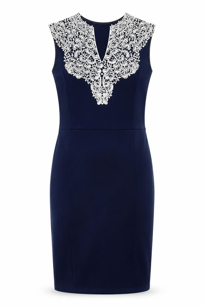 Front view of Quiz Women's Blue Sheath Dress, size 12, Party Ready
