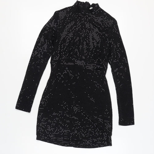 Pull & Bear Women's Black Sequin Long Sleeve Mini Dress