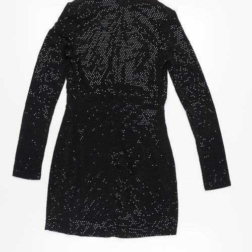 Pull & Bear Women's Black Sequin Long Sleeve Mini Dress
