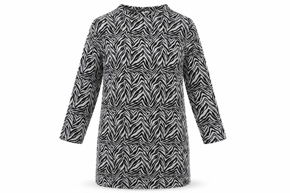 Front view of Apricot Women's Black Zebra Print Dress, size 10