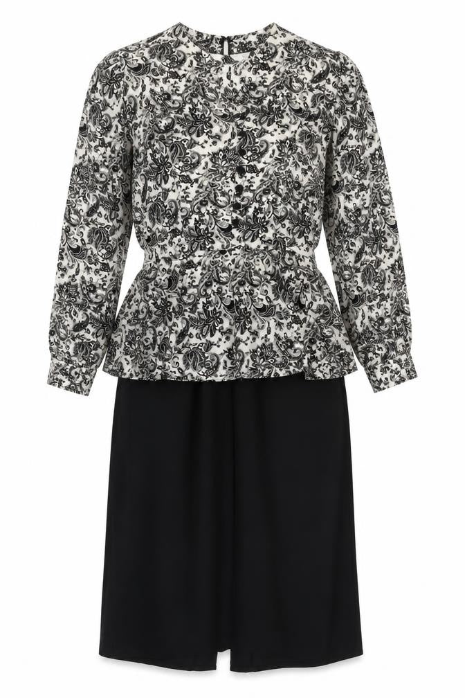 Front view of St Michael Women's Black & White Paisley Dress Sz 10
