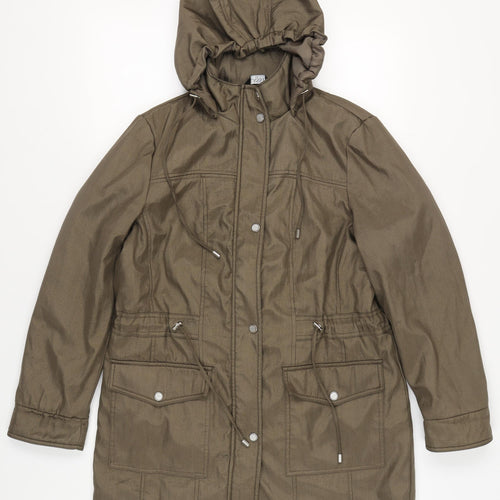 Classic Women's Brown Parka, Size 12, Hooded, Mid-Length