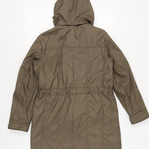 Classic Women's Brown Parka, Size 12, Hooded, Mid-Length