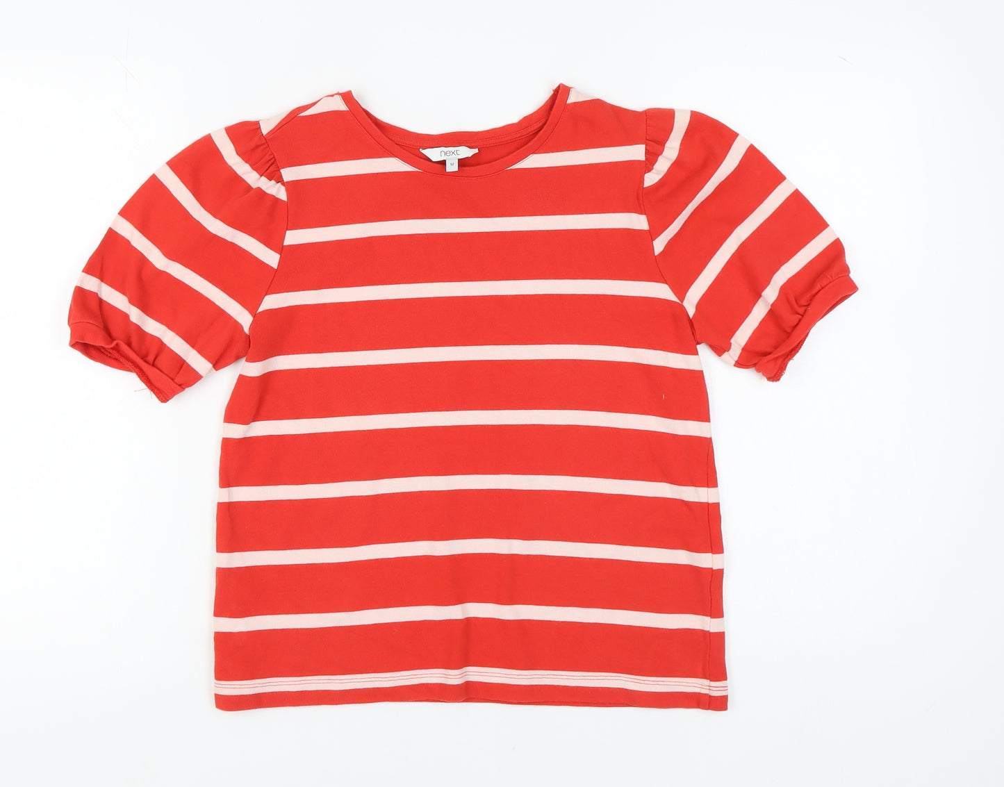 Next Women's Red Striped T-Shirt, Size 12, Puff Sleeve