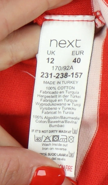 Next Women's Red Striped T-Shirt, Size 12, Puff Sleeve