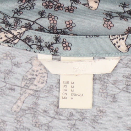 H&M Women's Blue Nature Print Blouse, Size 12, V-Neck