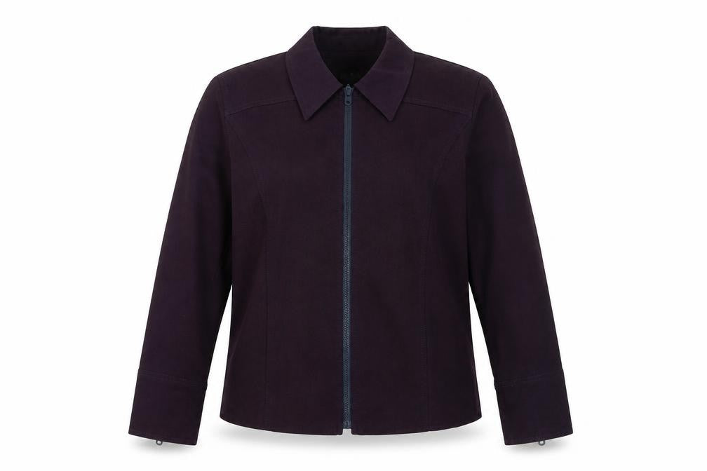 Front view of CMD Women's Purple Biker Jacket, size 14