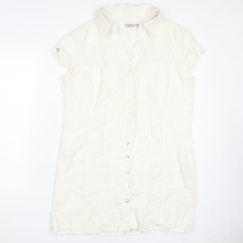 Per Una Women's Ivory Shirt Dress Size 18 Collared Cotton