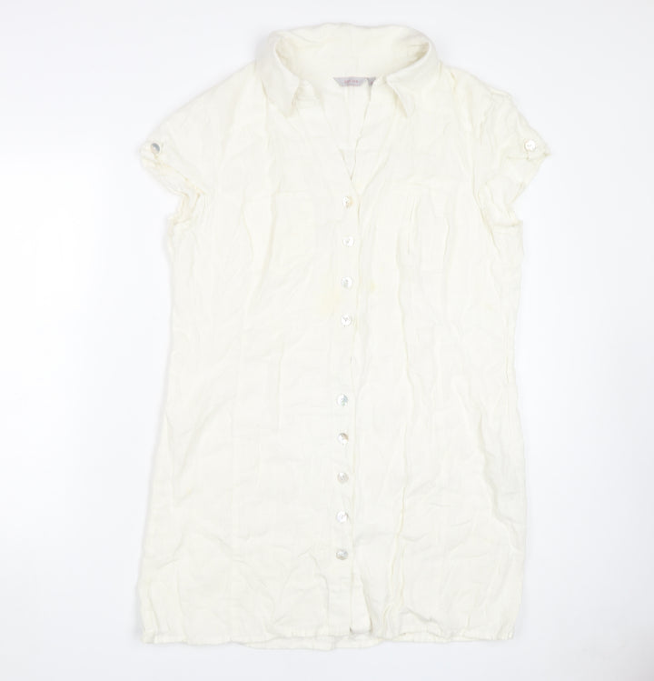 Per Una Women's Ivory Shirt Dress Size 18 Collared Cotton