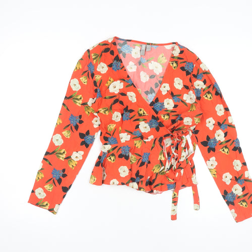 ASOS Women's Floral Wrap Blouse, Multicoloured, Size 6