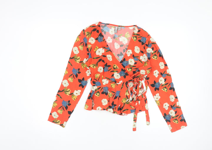 ASOS Women's Floral Wrap Blouse, Multicoloured, Size 6