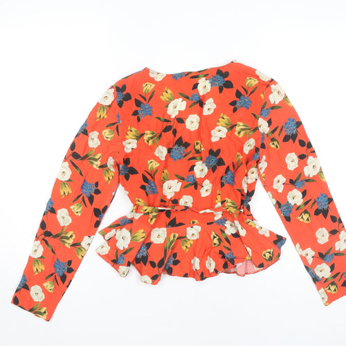 ASOS Women's Floral Wrap Blouse, Multicoloured, Size 6