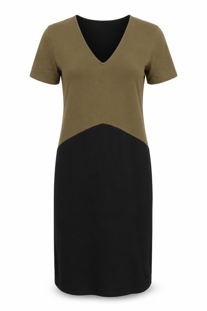 Front view of Zara Women's Colourblock Midi Shift Dress, size 8