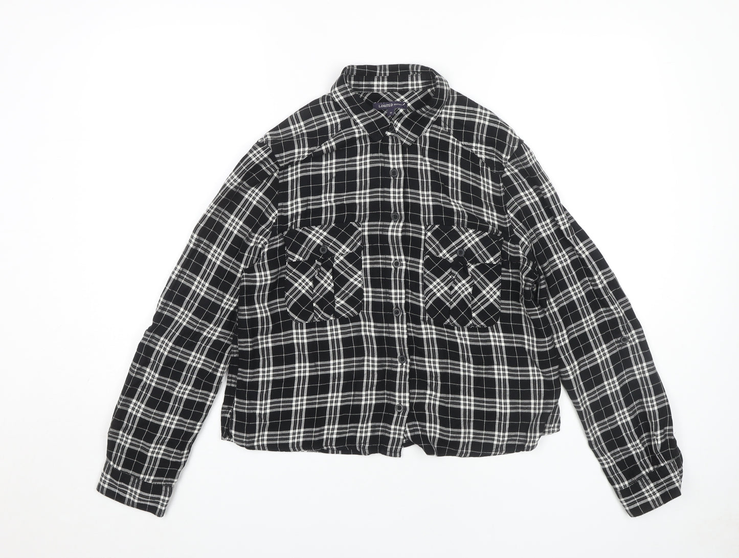 Marks and Spencer Women's Black Plaid Button-Up Shirt Size 10