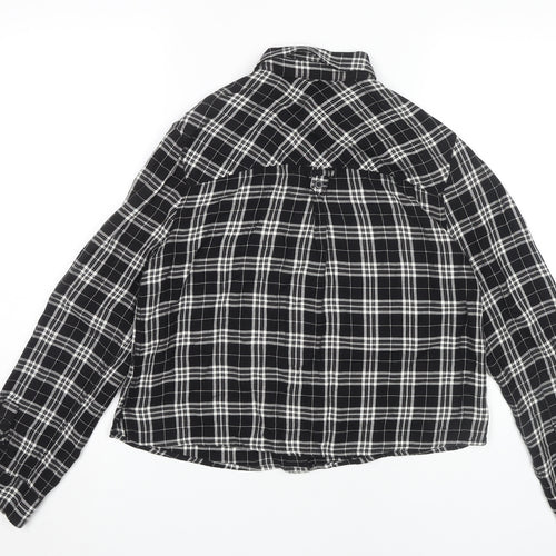 Marks and Spencer Women's Black Plaid Button-Up Shirt Size 10