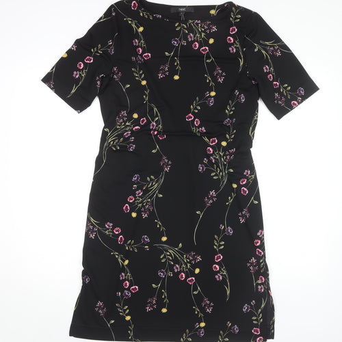 Next Women's Black Floral Sheath Dress, Size 12, Belted