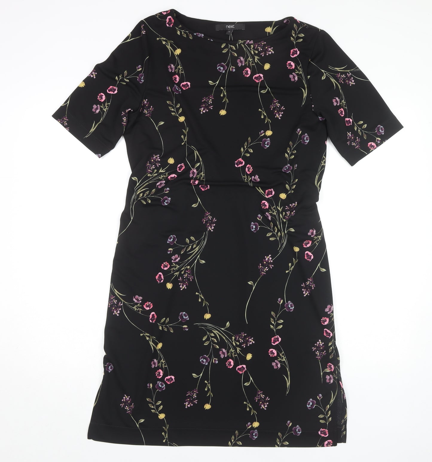 Next Women's Black Floral Sheath Dress, Size 12, Belted