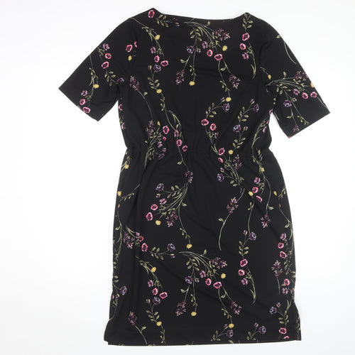 Next Women's Black Floral Sheath Dress, Size 12, Belted