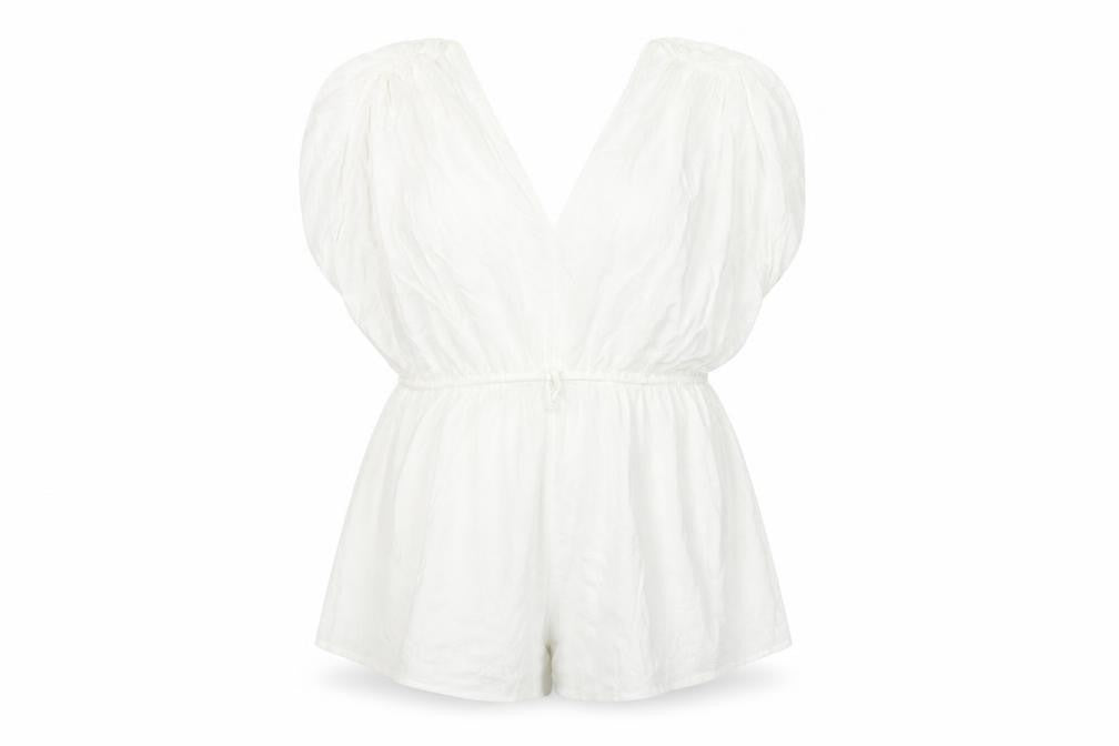 Front view of Undrest Women's White Cotton Playsuit, size 2