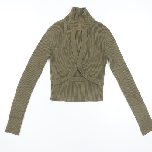 ZARA Women's Green Cropped High Neck Knit Top S