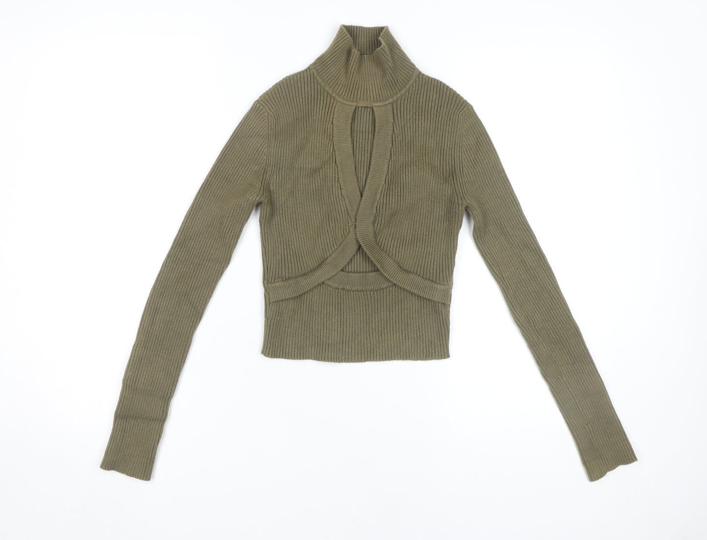 ZARA Women's Green Cropped High Neck Knit Top S
