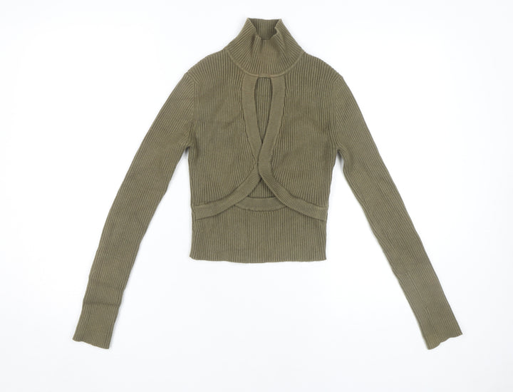 ZARA Women's Green Cropped High Neck Knit Top S