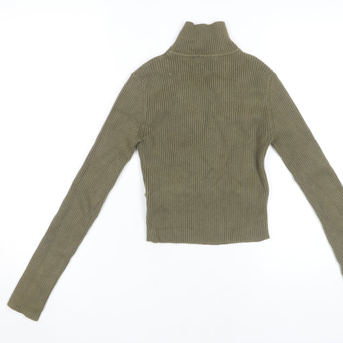 ZARA Women's Green Cropped High Neck Knit Top S