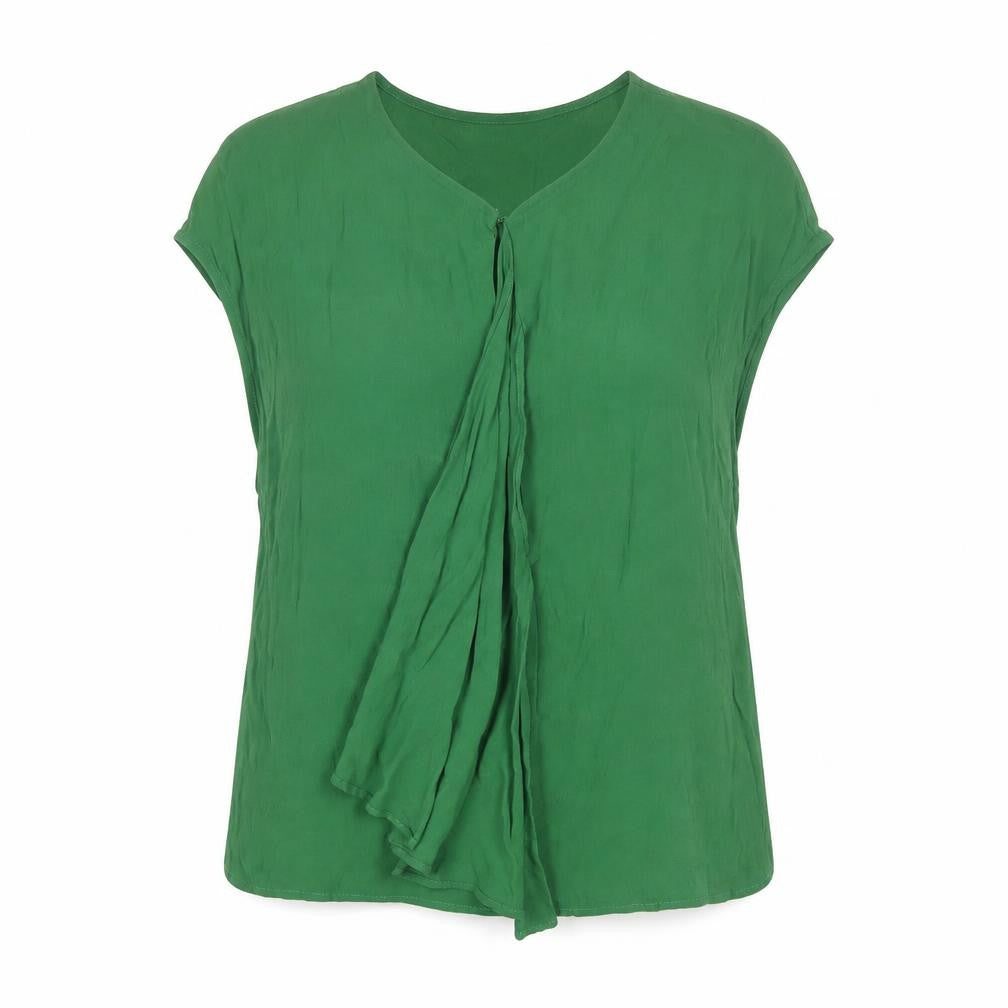 Front view of Mango Basics Women's Green Viscose Blouse XS Sleeveless