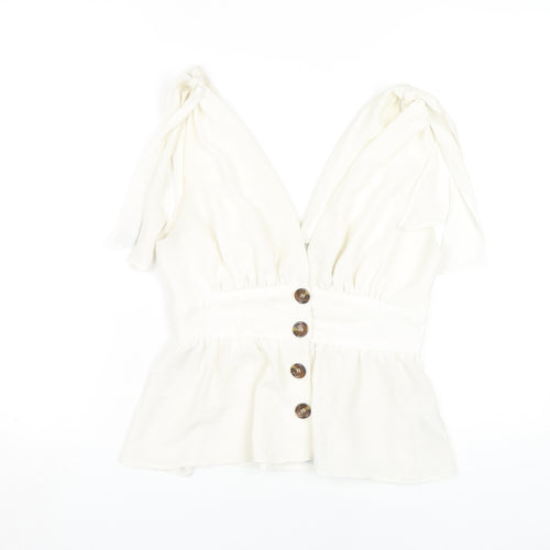 ASOS Women's White Button V-Neck Blouse Size 8
