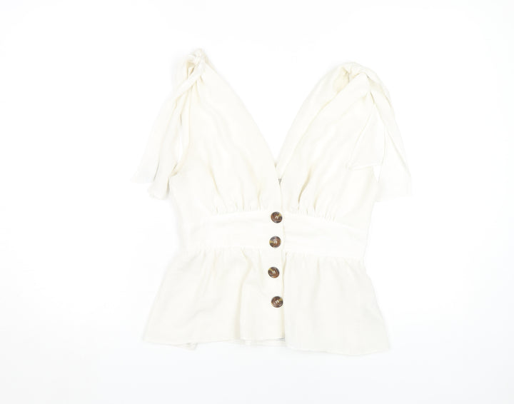 ASOS Women's White Button V-Neck Blouse Size 8