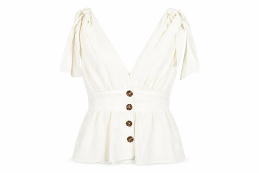Front view of ASOS Women's White Button V-Neck Blouse, size 8