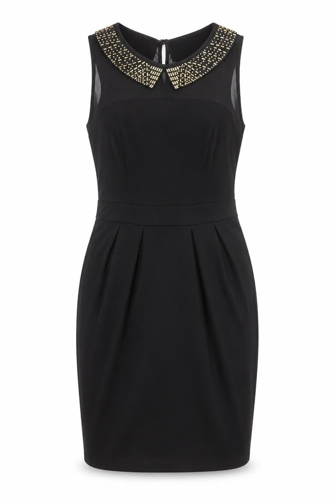 Front view of Dorothy Perkins Women's Black 12 Beaded Sheath Dress