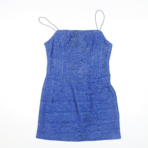 Topshop Women's Blue Slip Dress - Size 10, Party Glam