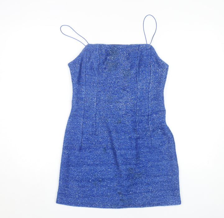 Topshop Women's Blue Slip Dress - Size 10, Party Glam