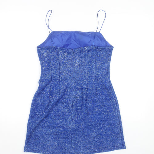 Topshop Women's Blue Slip Dress - Size 10, Party Glam
