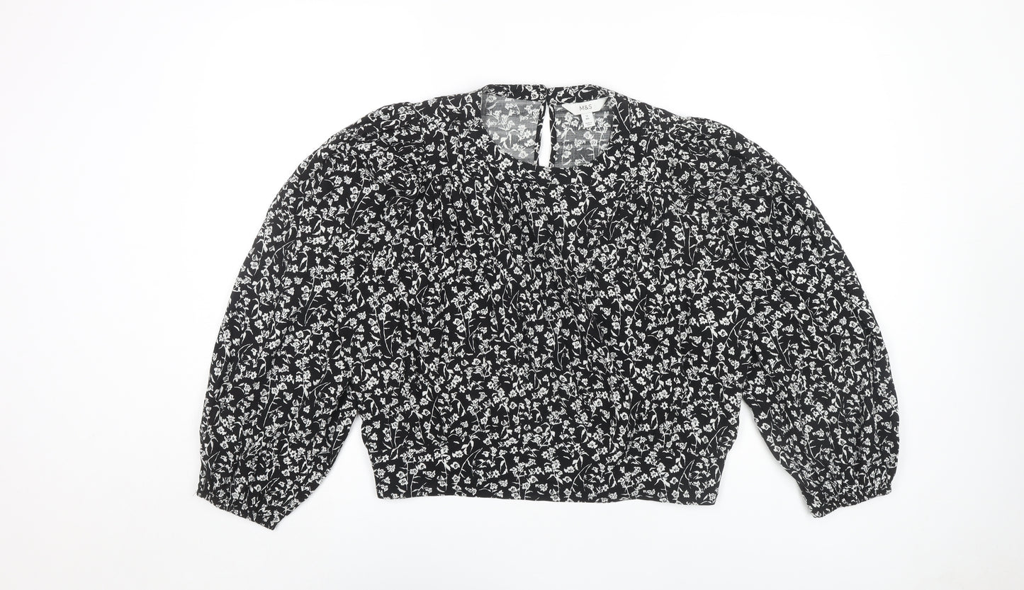 Marks and Spencer Women's Black Floral Blouse Size 12 Regular