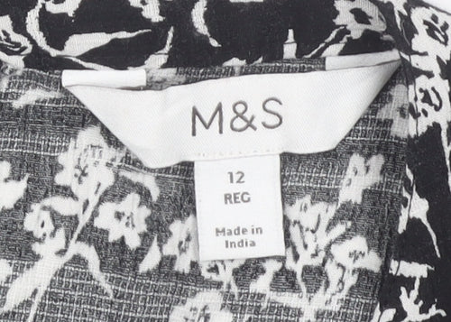Marks and Spencer Women's Black Floral Blouse Size 12 Regular