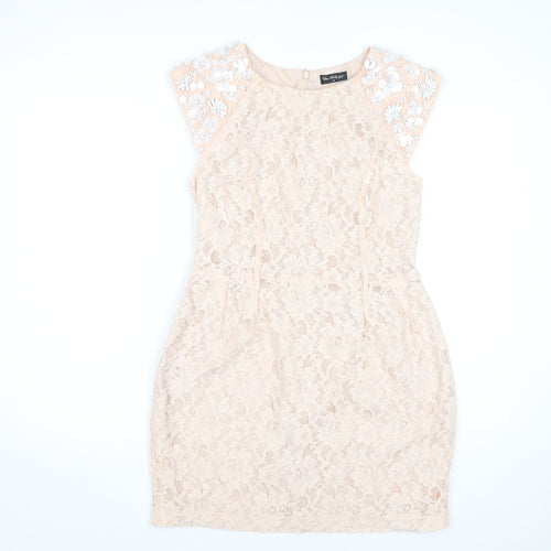 Miss Selfridge Beige Lace Sheath Dress Size 12