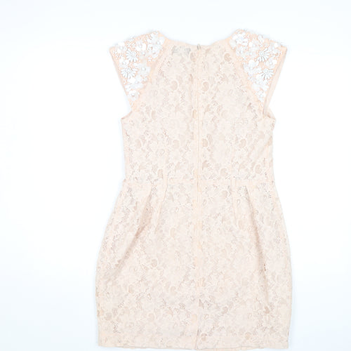 Miss Selfridge Beige Lace Sheath Dress Size 12