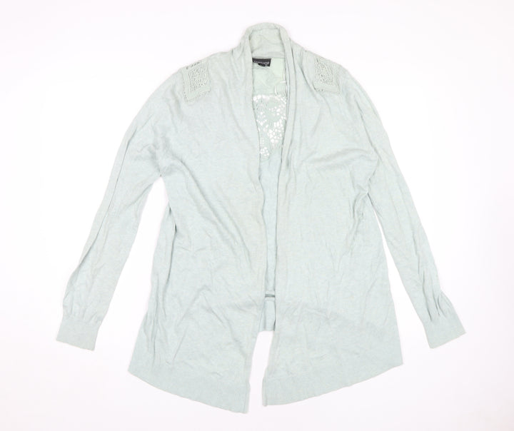 Topshop Women's Blue Open Front Cardigan Size 12 Cotton Crochet