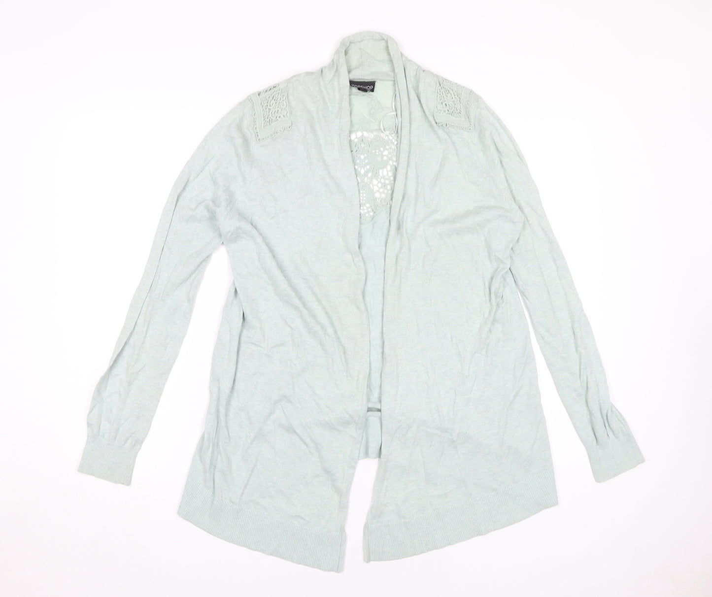 Topshop Women's Blue Open Front Cardigan Size 12 Cotton Crochet