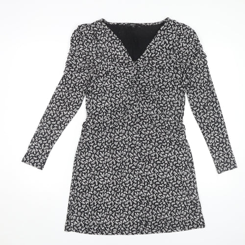 Next Women's Black Floral Short Jersey Dress Size 10