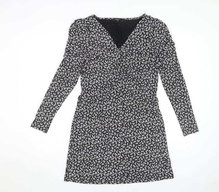 Next Women's Black Floral Short Jersey Dress Size 10