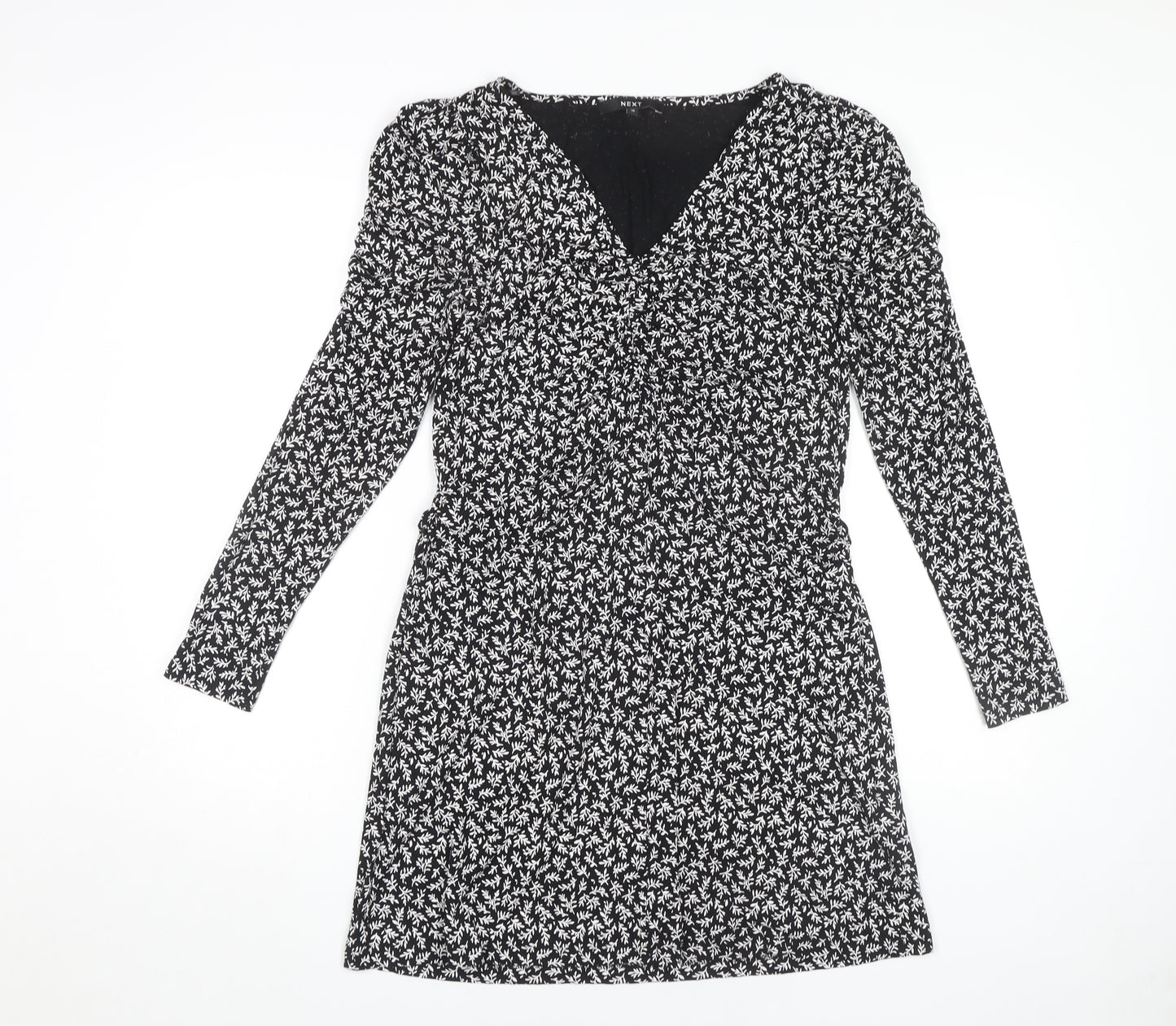 Next Women's Black Floral Short Jersey Dress Size 10