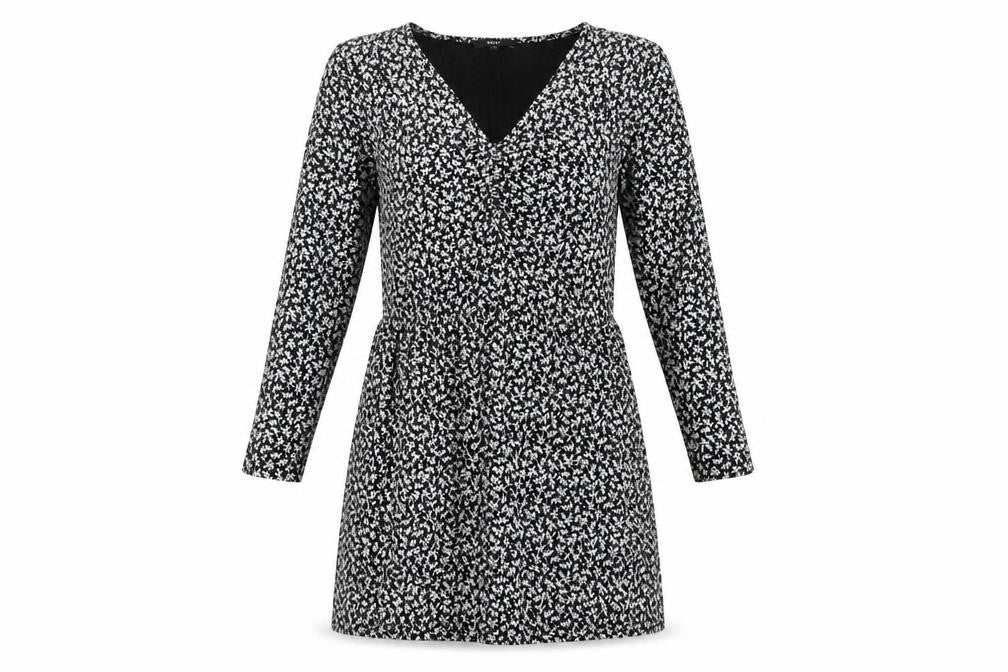 Front view of Next Women's Black Floral Short Jersey Dress, size 10