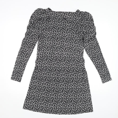 Next Women's Black Floral Short Jersey Dress Size 10