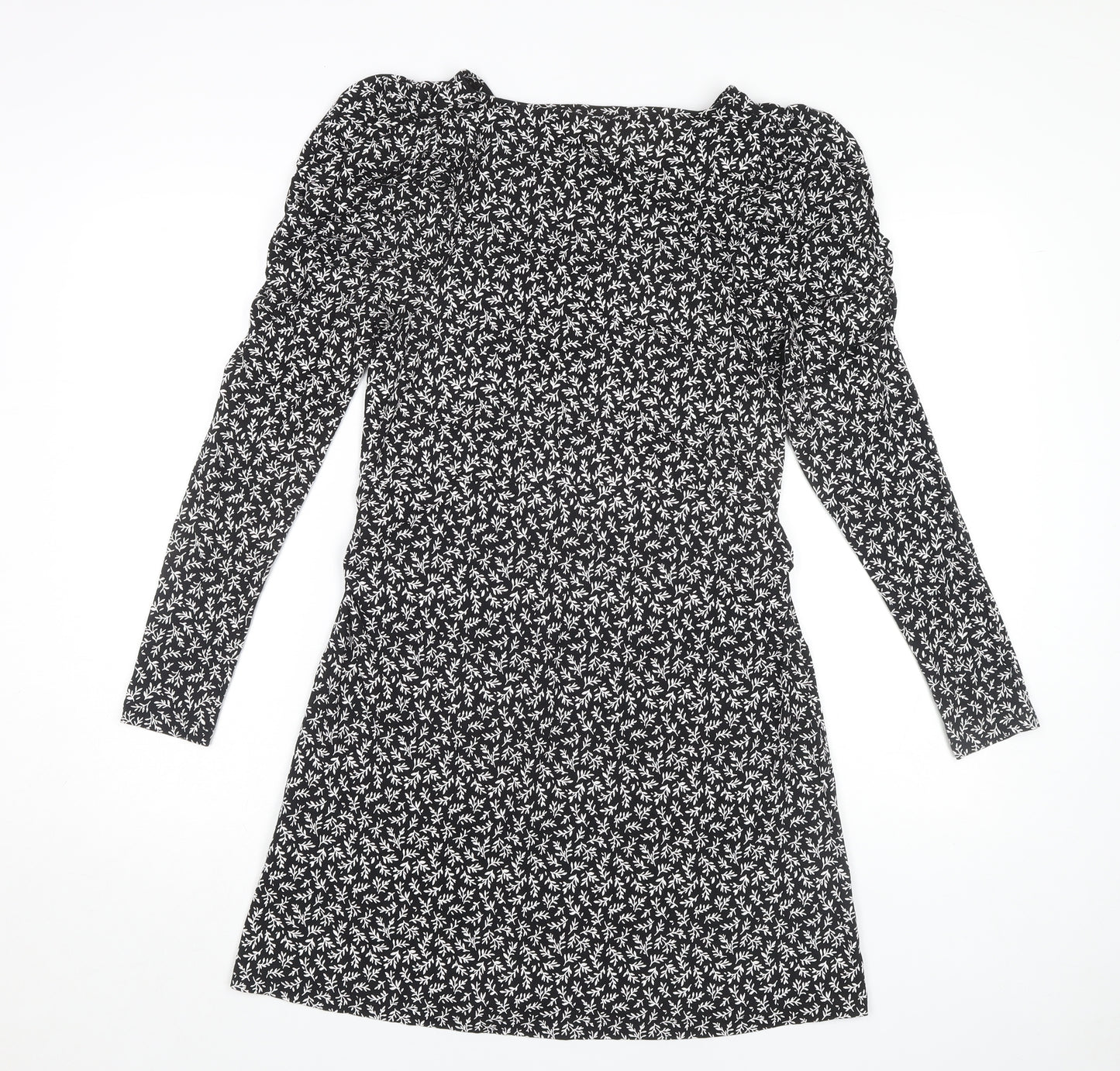 Next Women's Black Floral Short Jersey Dress Size 10