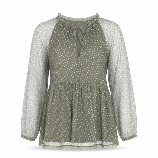 Front view of Principles Women's Green Polka Dot Tunic Blouse, size 8