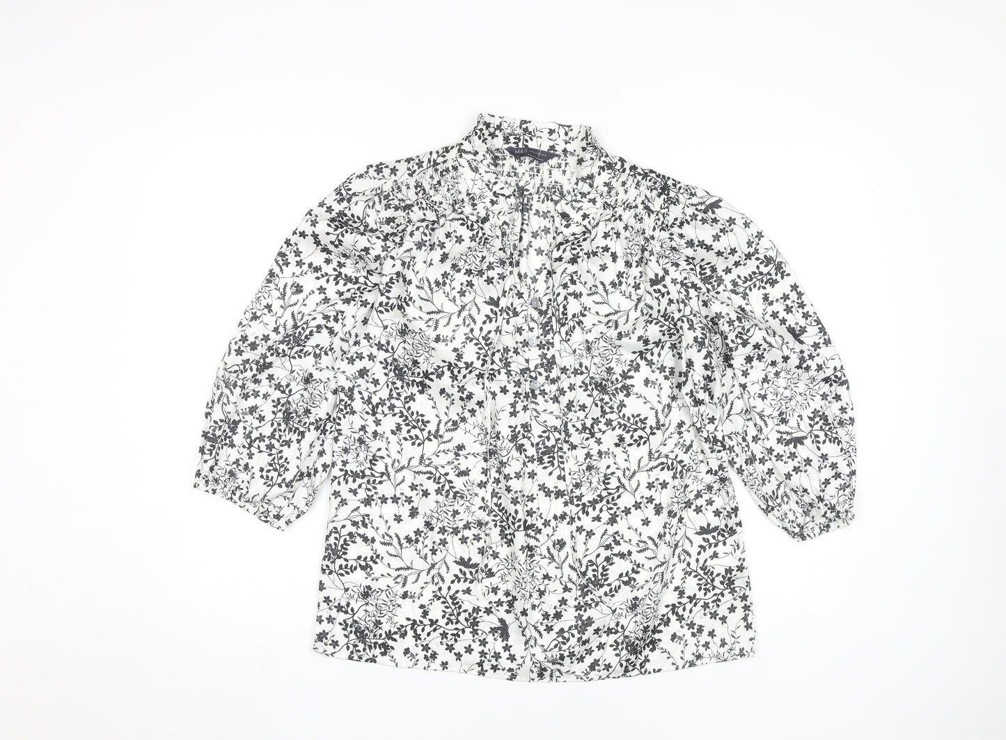 Marks and Spencer Women's Ivory Floral Blouse, Size 10